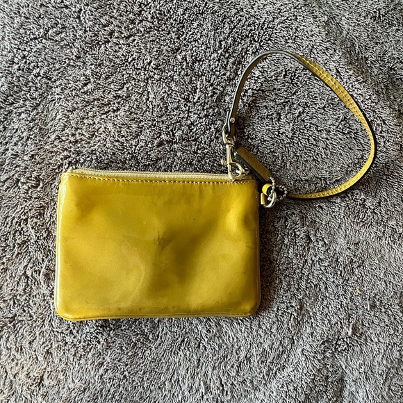 Coach Yellow Leather Wristlet with Pleated Detail - Picture 2 of 10